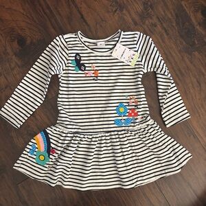 Striped Kids Dress with Floral Accents